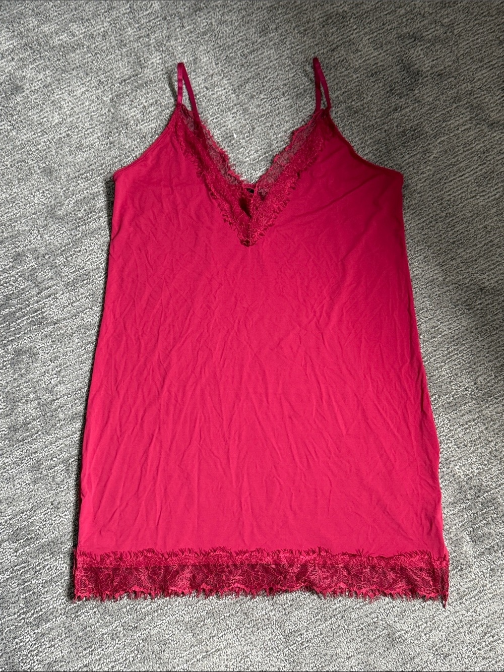 Lace-Trim Satin Slip Dress - Pink/red